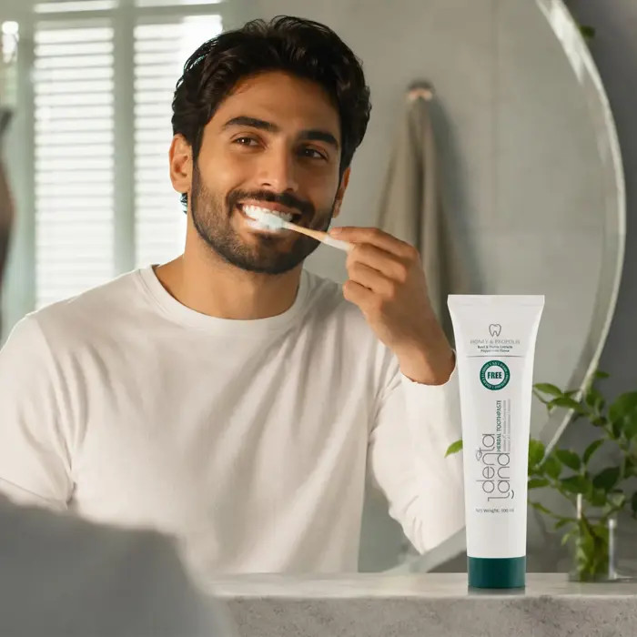 خمیردندان گیاهی دنتالند حاوی عصاره ریحان و آویشن با طعم نعناع